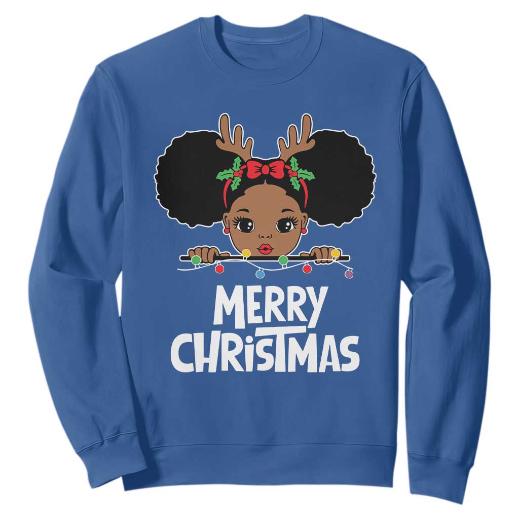 African American Christmas Sweatshirt Cute Black Girl Kids Merry Christmas TS09