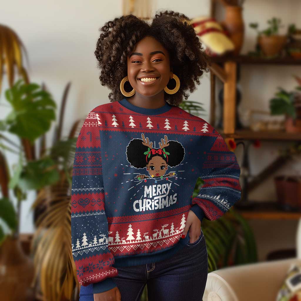 African American Xmas Ugly Christmas Sweater Cute Little Miss Santa TS09