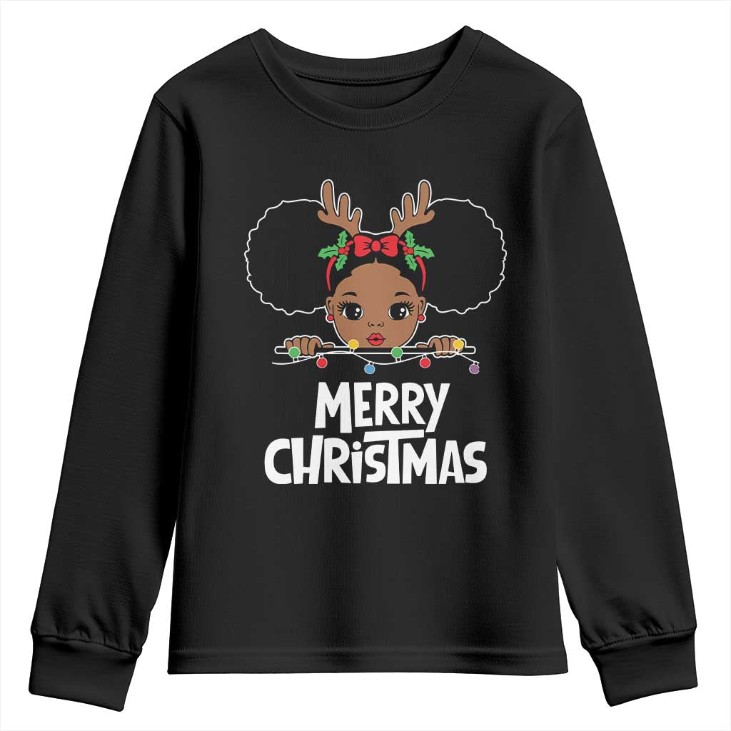 African American Christmas Youth Sweatshirt Cute Black Girl Kids Merry Christmas TS09