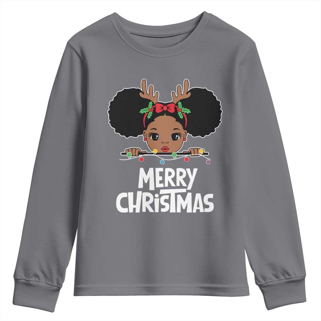 African American Christmas Youth Sweatshirt Cute Black Girl Kids Merry Christmas TS09