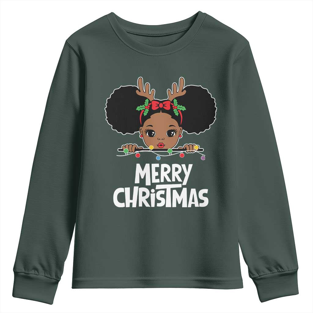 African American Christmas Youth Sweatshirt Cute Black Girl Kids Merry Christmas TS09