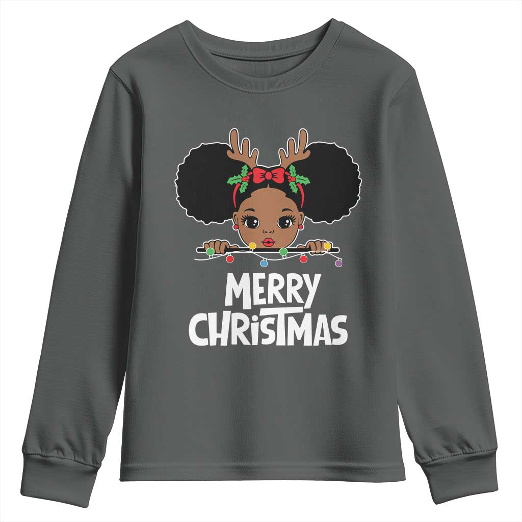 African American Christmas Youth Sweatshirt Cute Black Girl Kids Merry Christmas TS09