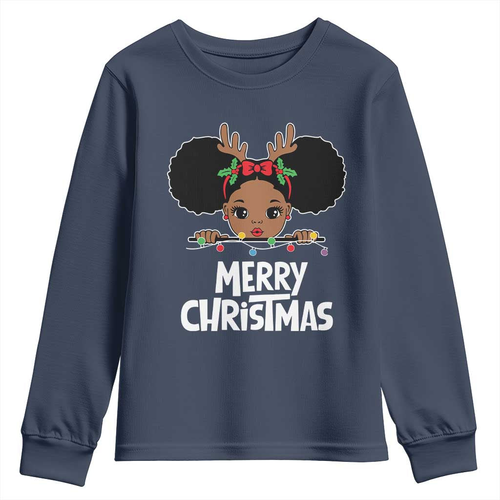 African American Christmas Youth Sweatshirt Cute Black Girl Kids Merry Christmas TS09