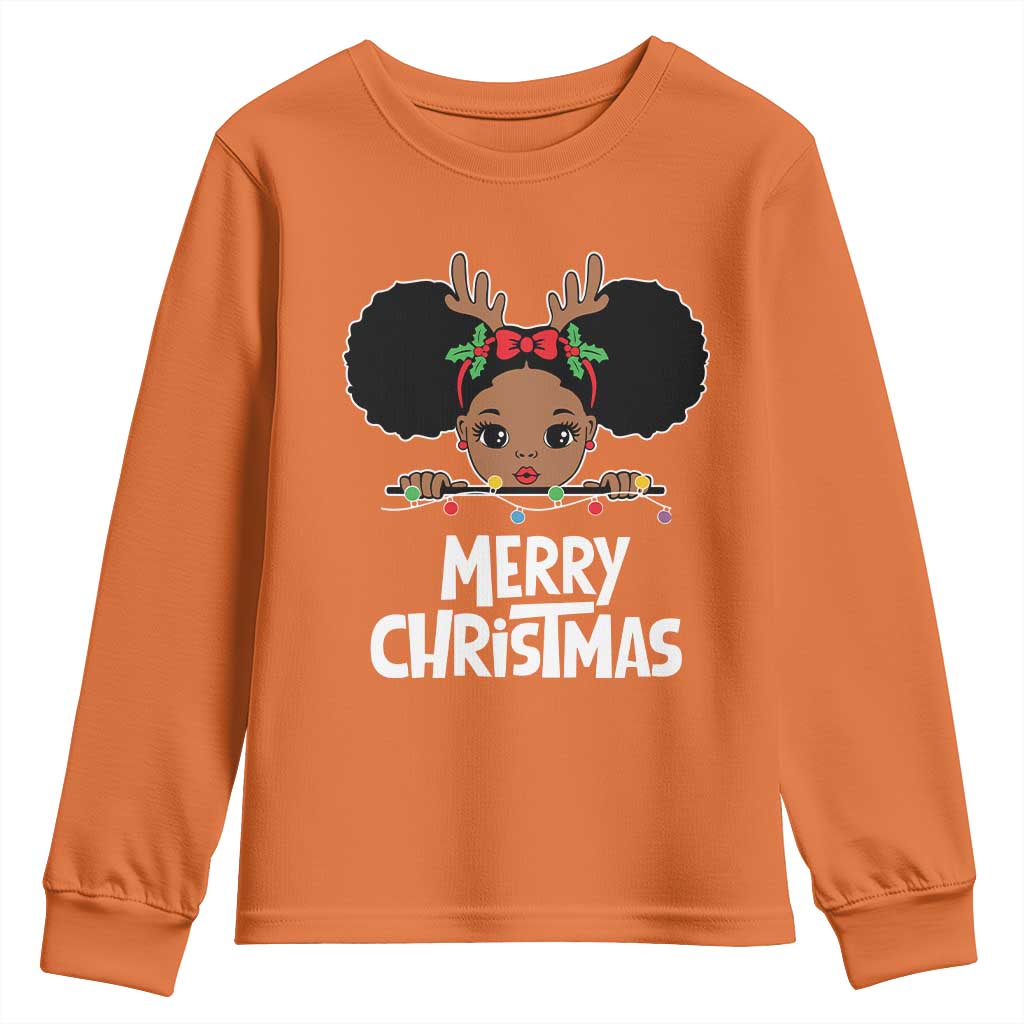 African American Christmas Youth Sweatshirt Cute Black Girl Kids Merry Christmas TS09