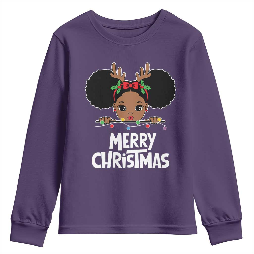 African American Christmas Youth Sweatshirt Cute Black Girl Kids Merry Christmas TS09