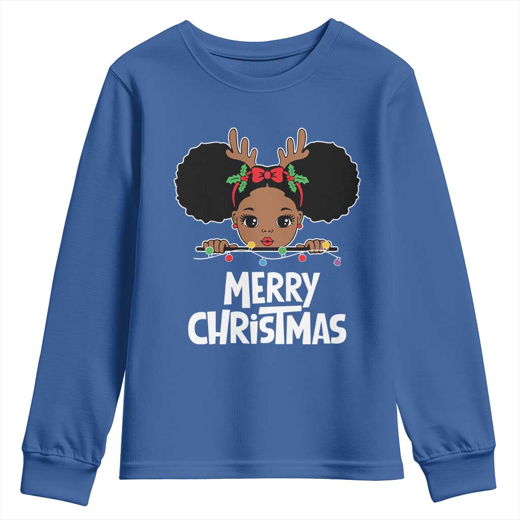 African American Christmas Youth Sweatshirt Cute Black Girl Kids Merry Christmas TS09