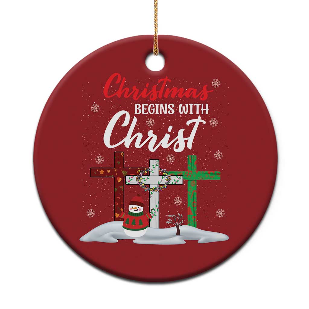 Christmas Begins With Christ Christmas Ornament Snowman Christian Cross TS09