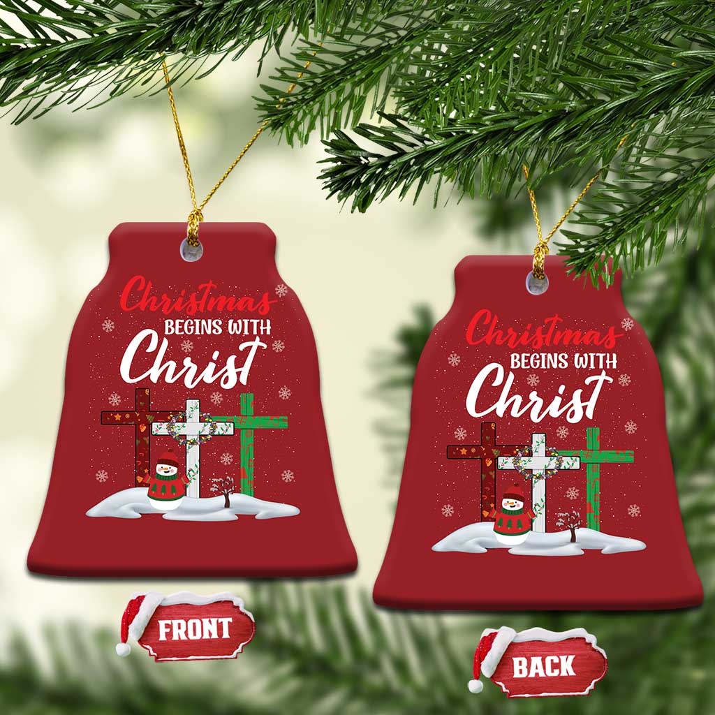 Christmas Begins With Christ Christmas Ornament Snowman Christian Cross TS09