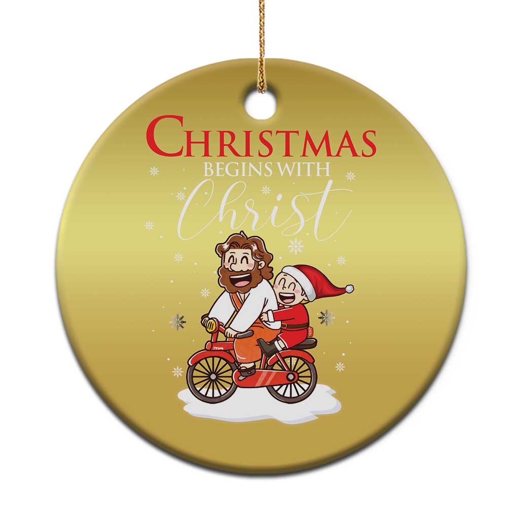 Christmas Begins With Christ Christmas Ornament Jesus Santa Riding Bicycle TS09