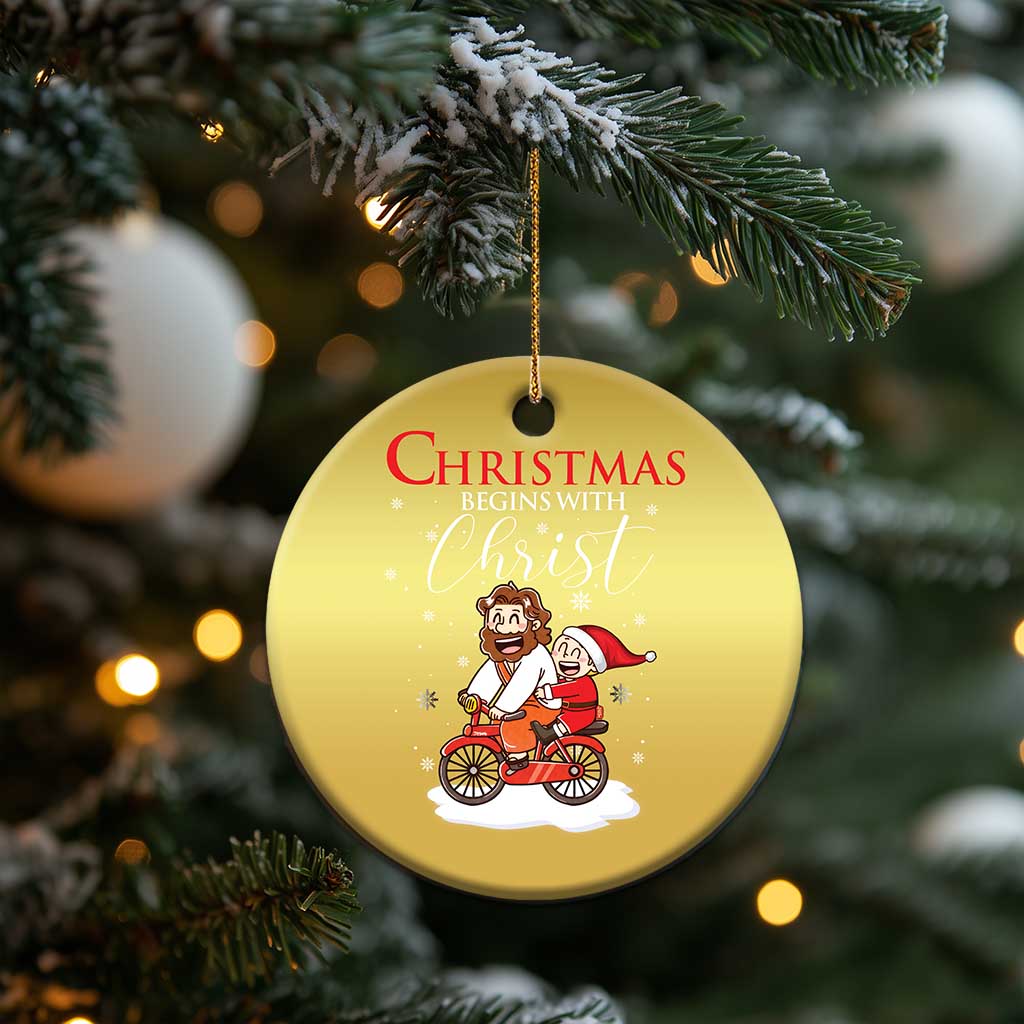 Christmas Begins With Christ Christmas Ornament Jesus Santa Riding Bicycle TS09