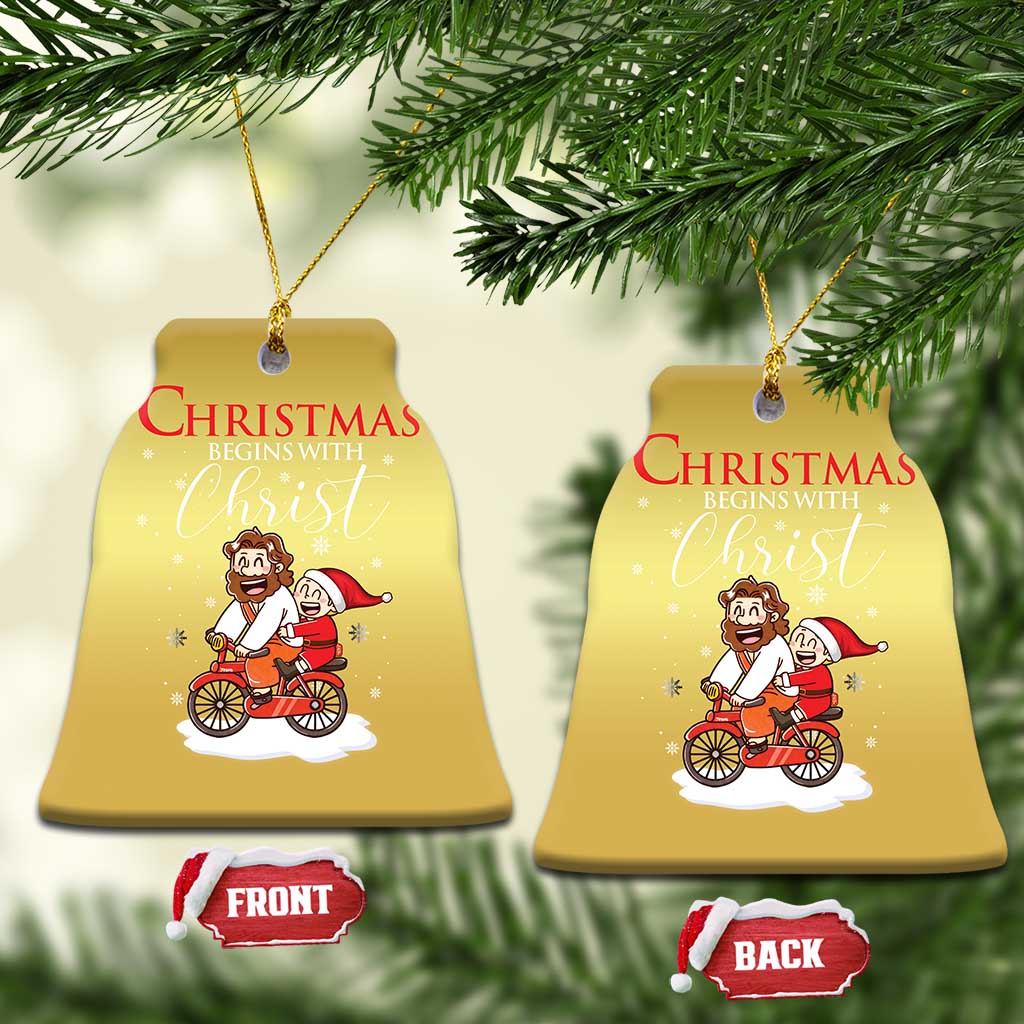 Christmas Begins With Christ Christmas Ornament Jesus Santa Riding Bicycle TS09