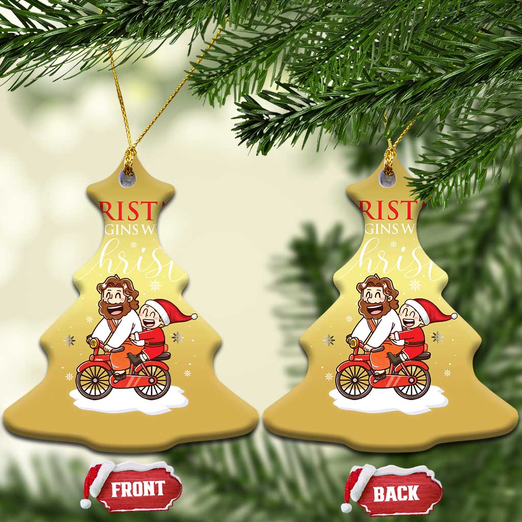 Christmas Begins With Christ Christmas Ornament Jesus Santa Riding Bicycle TS09