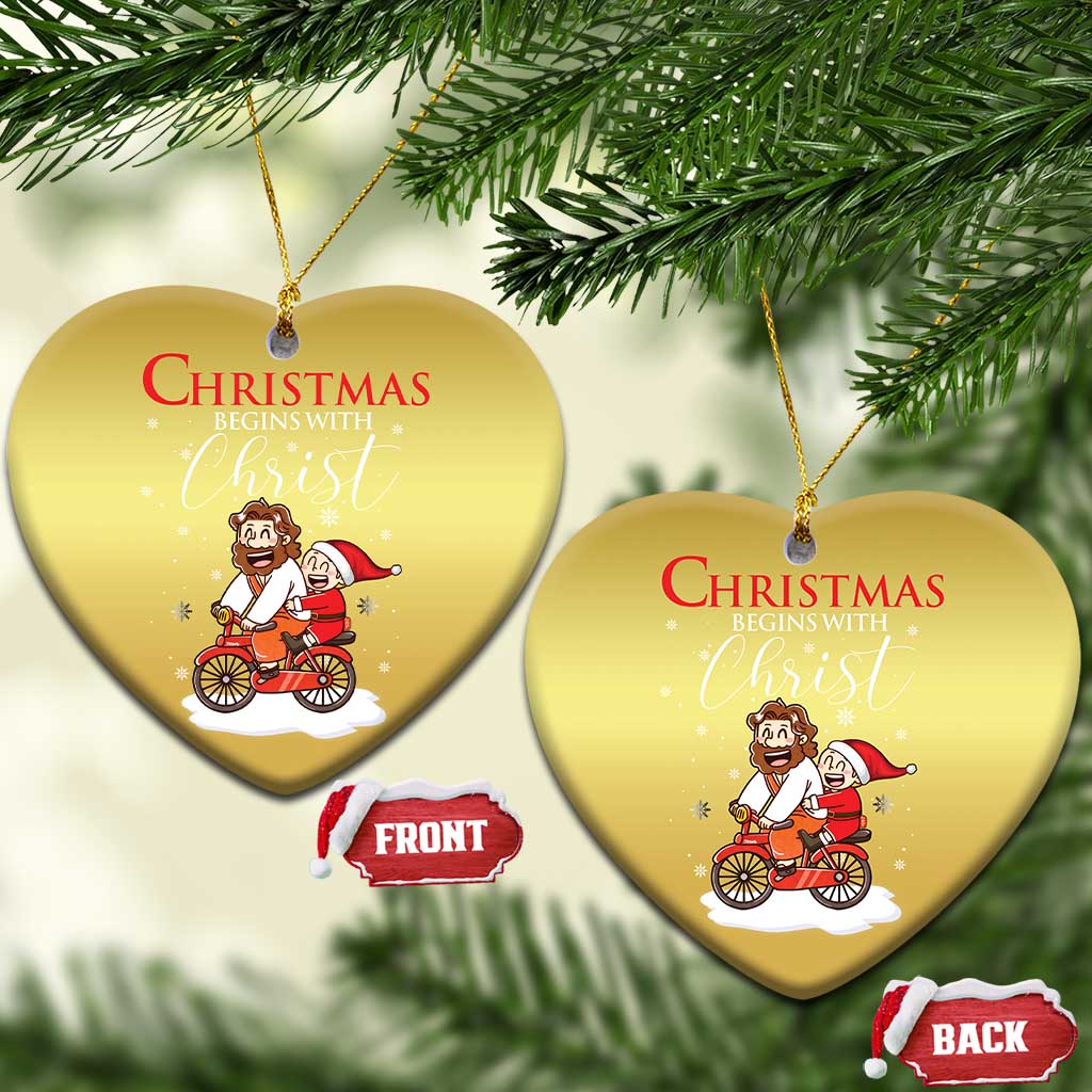 Christmas Begins With Christ Christmas Ornament Jesus Santa Riding Bicycle TS09