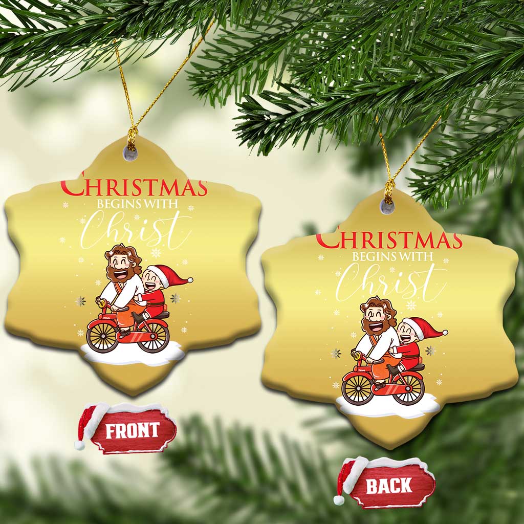 Christmas Begins With Christ Christmas Ornament Jesus Santa Riding Bicycle TS09