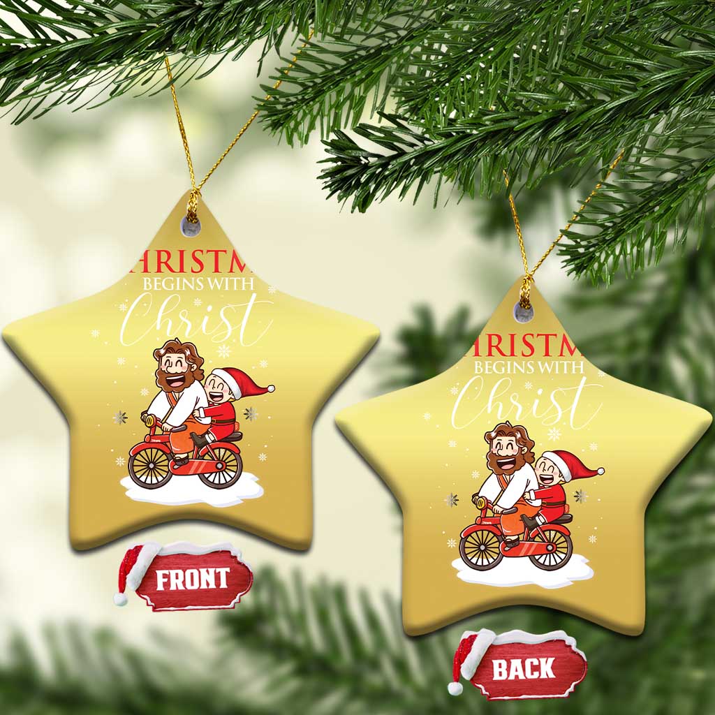 Christmas Begins With Christ Christmas Ornament Jesus Santa Riding Bicycle TS09