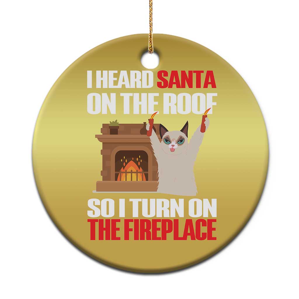 Funny Xmas Cat Christmas Ornament Cat Turned On The Fireplace TS09