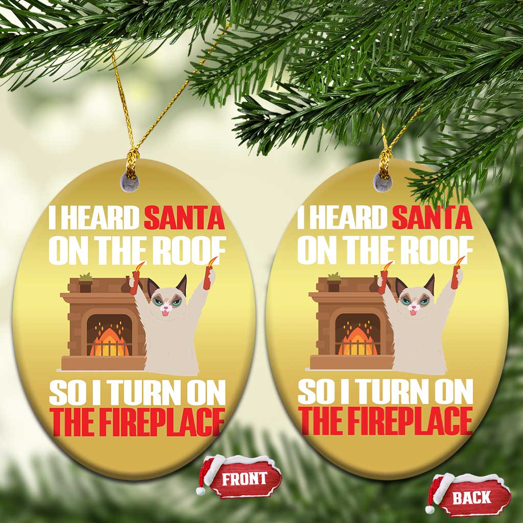 Funny Xmas Cat Christmas Ornament Cat Turned On The Fireplace TS09