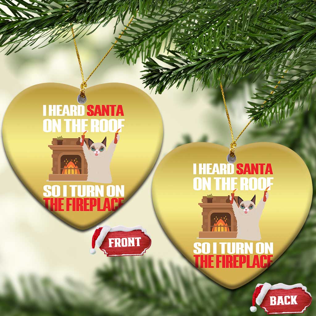Funny Xmas Cat Christmas Ornament Cat Turned On The Fireplace TS09