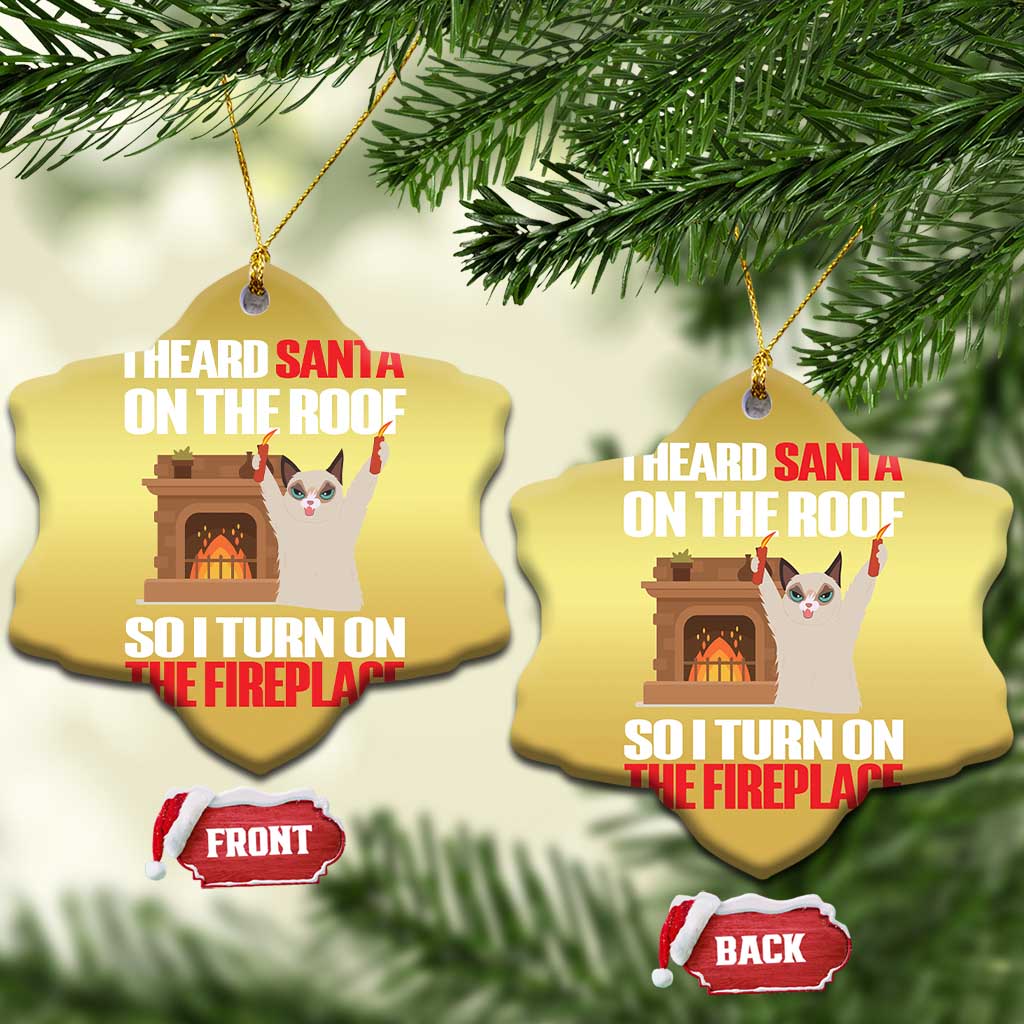 Funny Xmas Cat Christmas Ornament Cat Turned On The Fireplace TS09