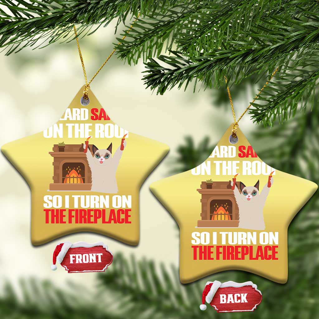 Funny Xmas Cat Christmas Ornament Cat Turned On The Fireplace TS09