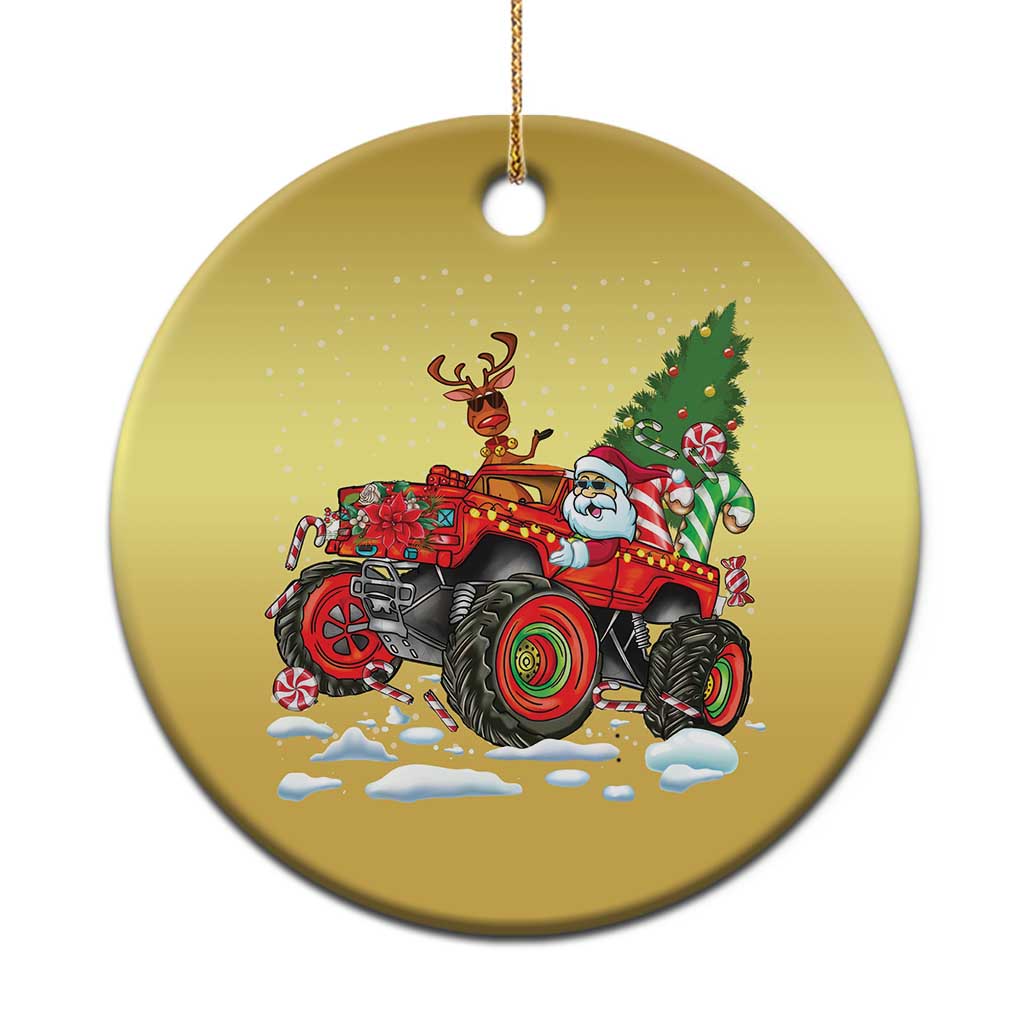 Funny Xmas Christmas Ornament Santa Reindeer Riding Monster Truck TS09