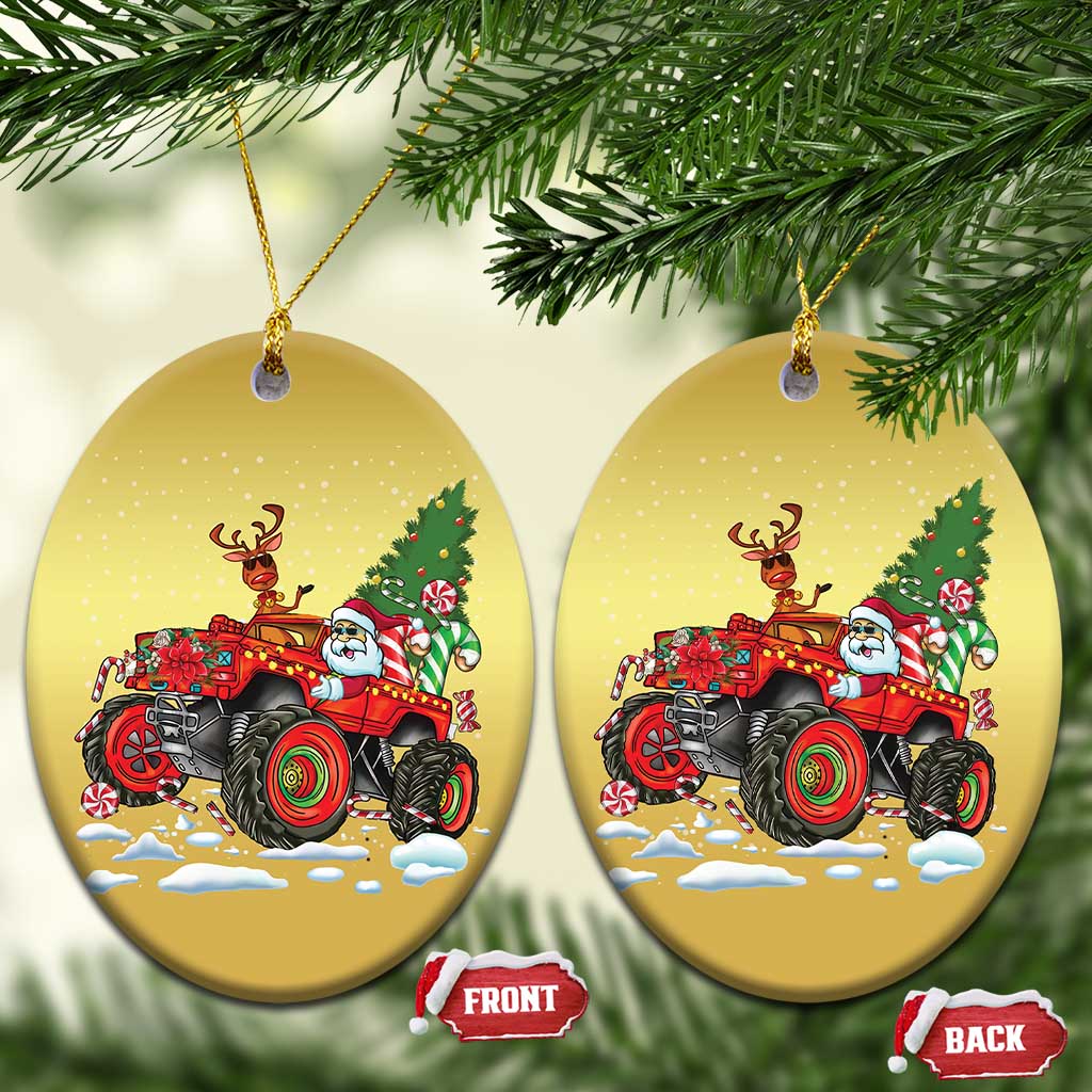 Funny Xmas Christmas Ornament Santa Reindeer Riding Monster Truck TS09