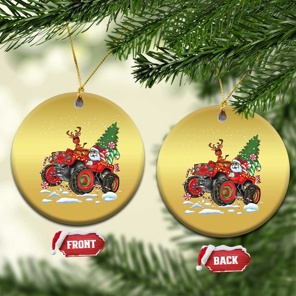 Funny Xmas Christmas Ornament Santa Reindeer Riding Monster Truck TS09