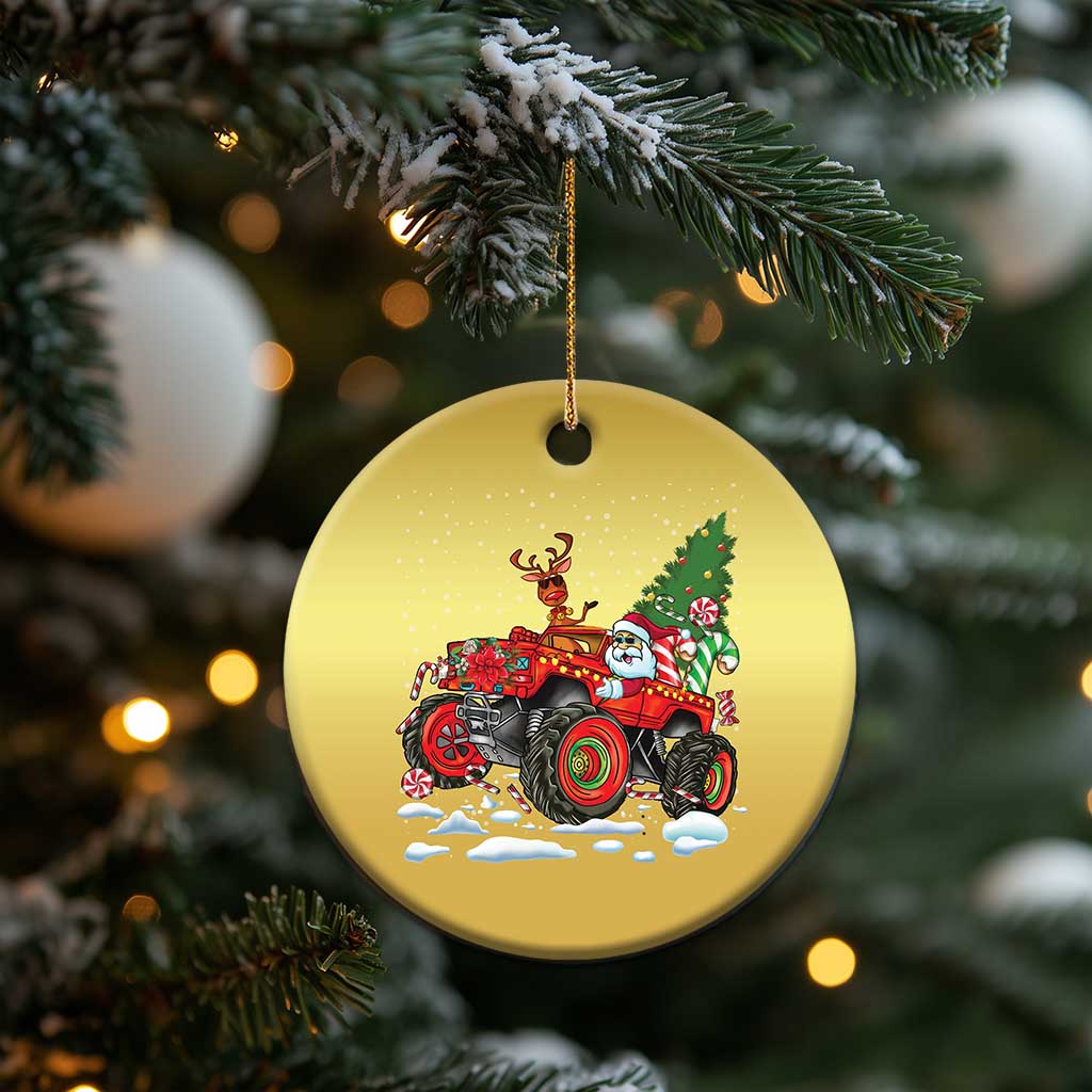 Funny Xmas Christmas Ornament Santa Reindeer Riding Monster Truck TS09