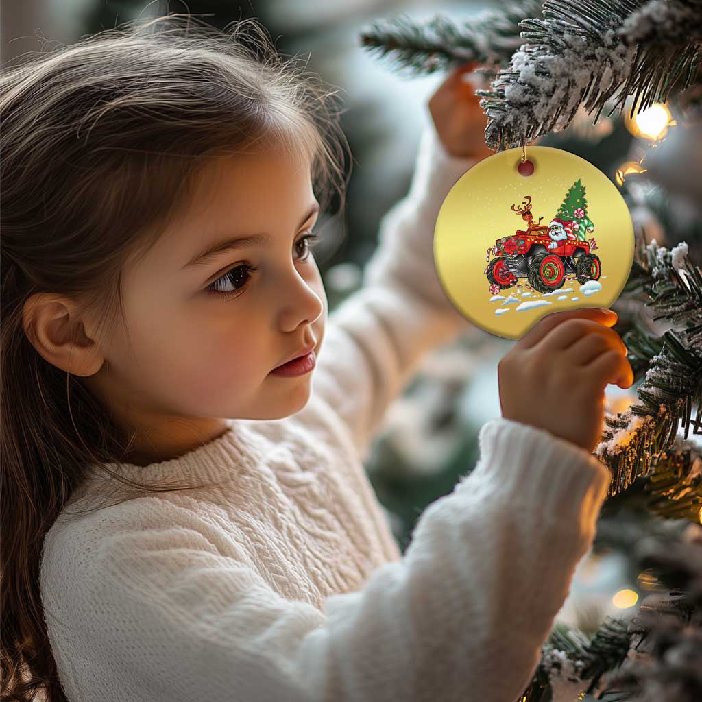 Funny Xmas Christmas Ornament Santa Reindeer Riding Monster Truck TS09