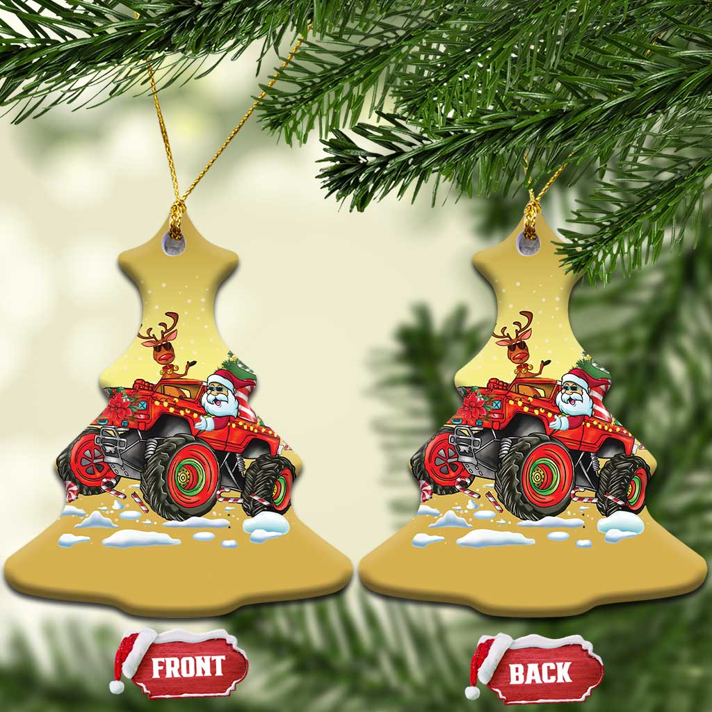 Funny Xmas Christmas Ornament Santa Reindeer Riding Monster Truck TS09