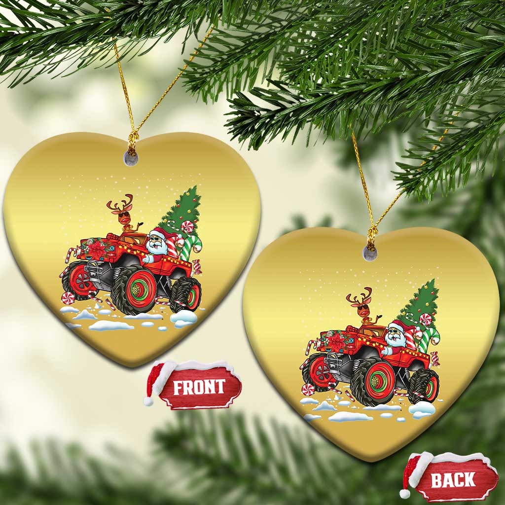 Funny Xmas Christmas Ornament Santa Reindeer Riding Monster Truck TS09