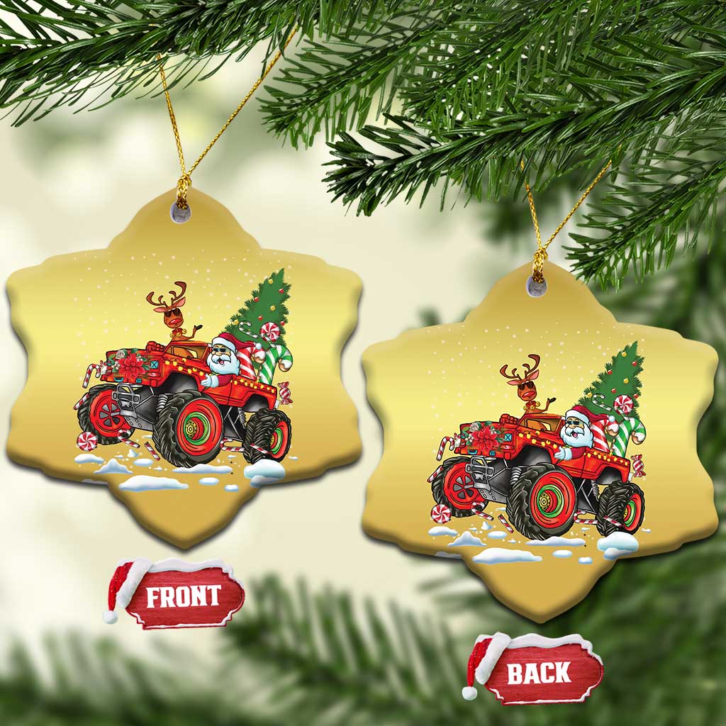 Funny Xmas Christmas Ornament Santa Reindeer Riding Monster Truck TS09