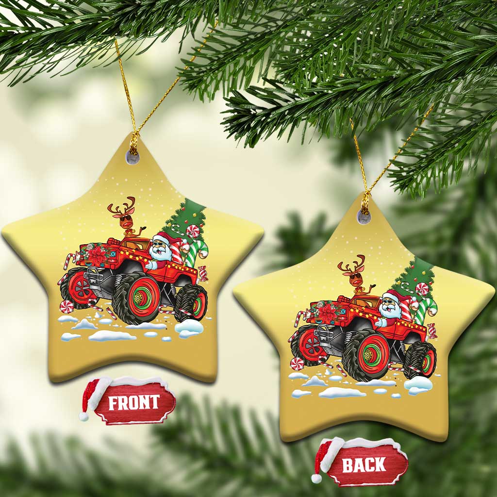 Funny Xmas Christmas Ornament Santa Reindeer Riding Monster Truck TS09