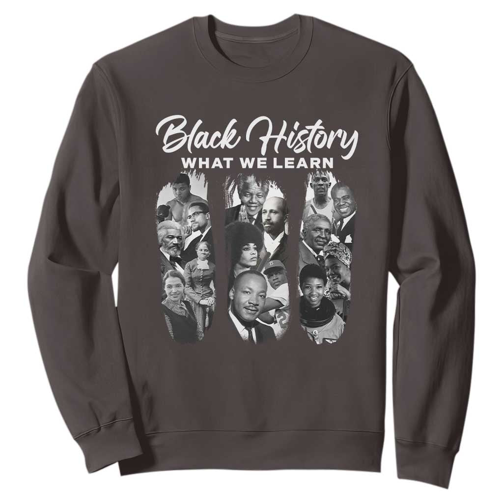 What We Learn From Black History Sweatshirt Martin Malcolm Rosa Frederick Harriet Angela TS09