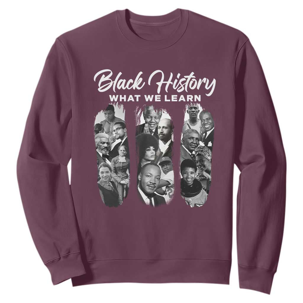 What We Learn From Black History Sweatshirt Martin Malcolm Rosa Frederick Harriet Angela TS09