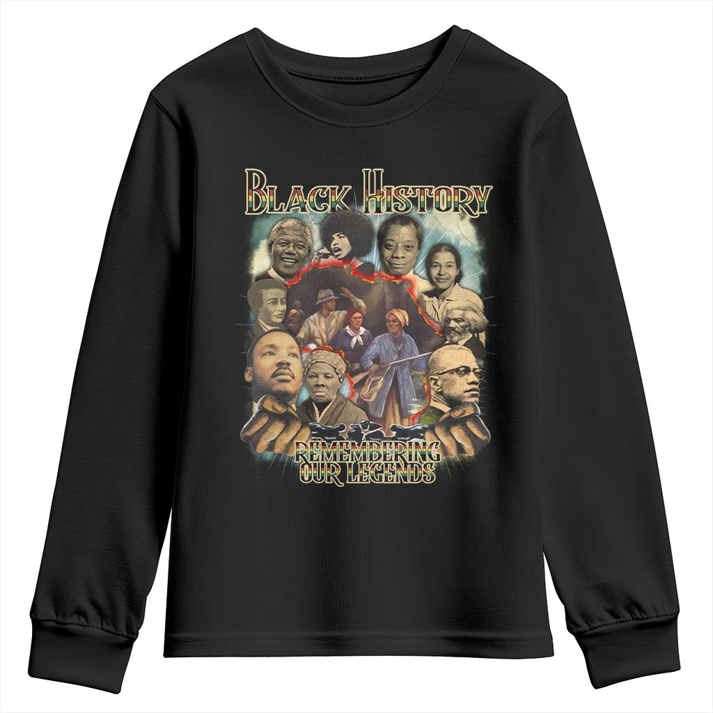 Black History Youth Sweatshirt Remembering Our Legends Martin Malcolm Rosa Harriet Frederick TS09