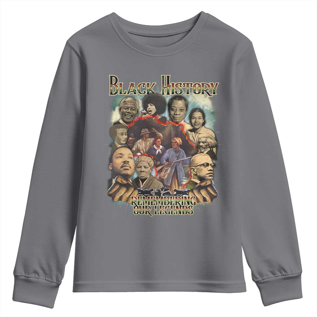 Black History Youth Sweatshirt Remembering Our Legends Martin Malcolm Rosa Harriet Frederick TS09