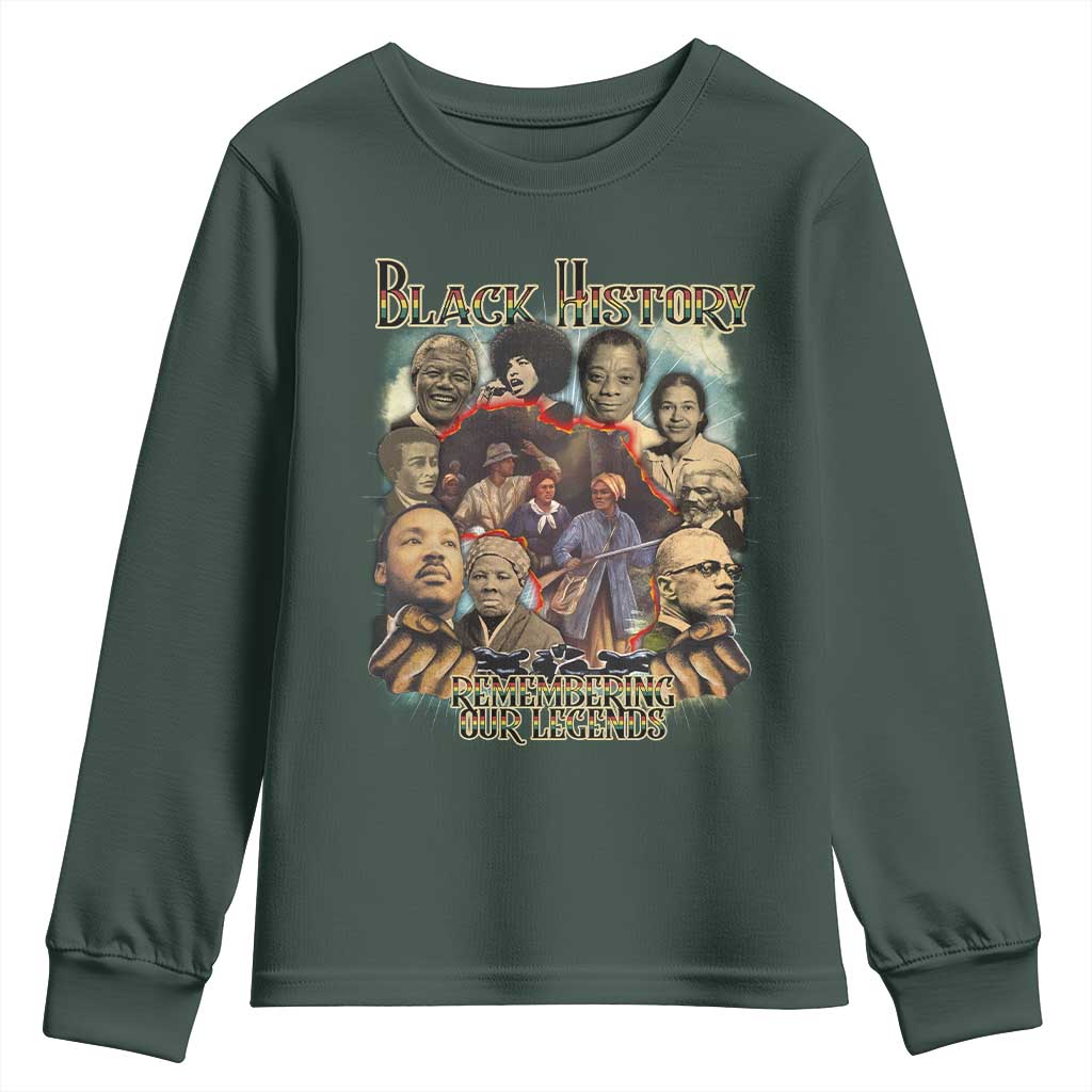 Black History Youth Sweatshirt Remembering Our Legends Martin Malcolm Rosa Harriet Frederick TS09