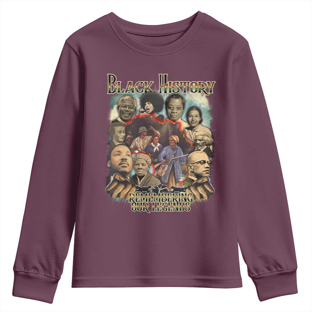 Black History Youth Sweatshirt Remembering Our Legends Martin Malcolm Rosa Harriet Frederick TS09
