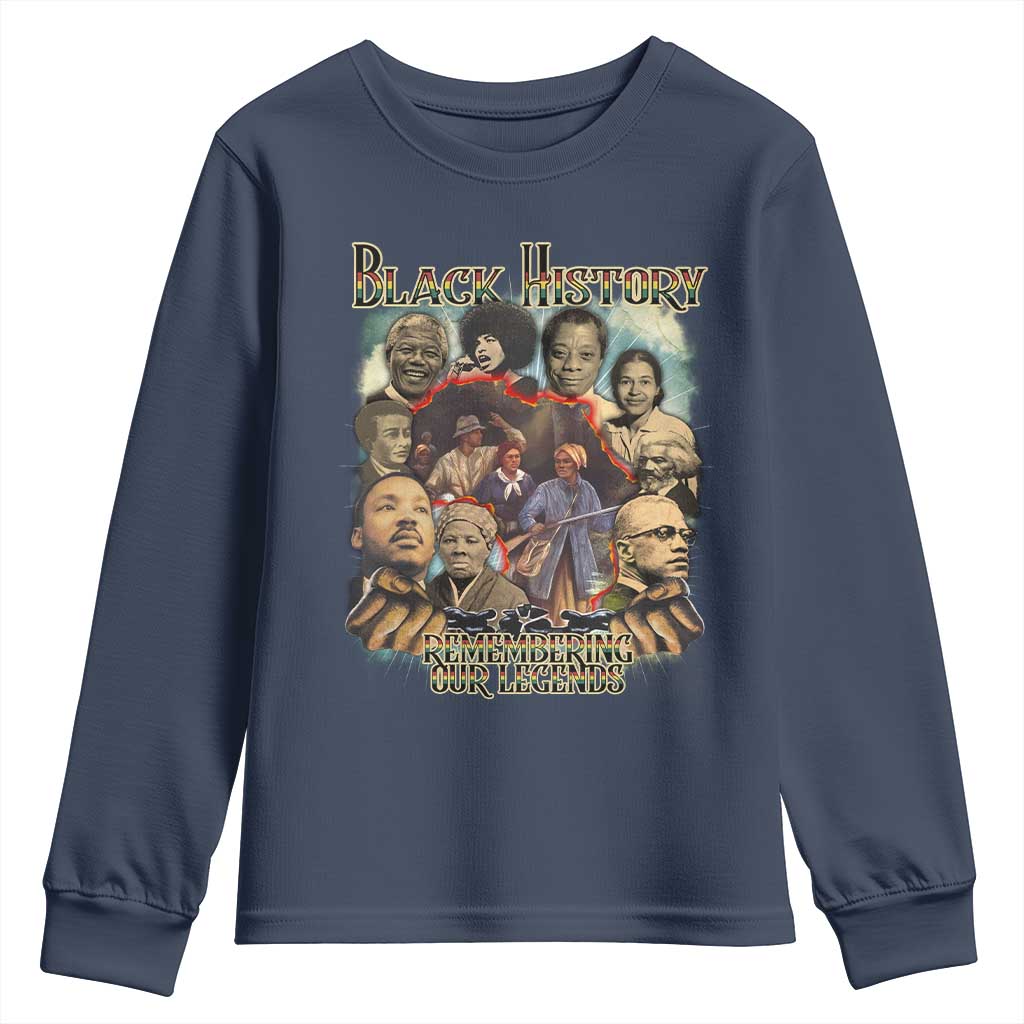 Black History Youth Sweatshirt Remembering Our Legends Martin Malcolm Rosa Harriet Frederick TS09