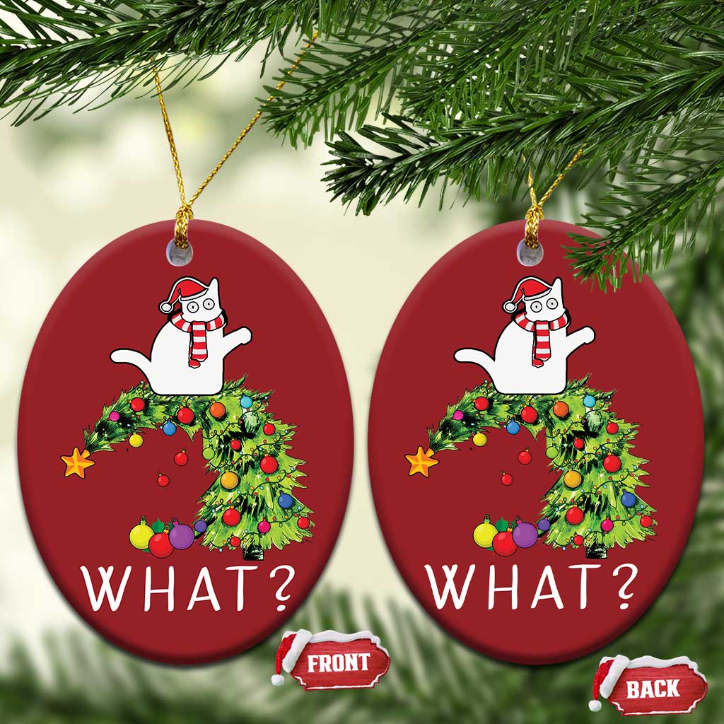 Funny Xmas Cat Christmas Ornament What? Mischievous Cat Pushing Christmas Tree TS09
