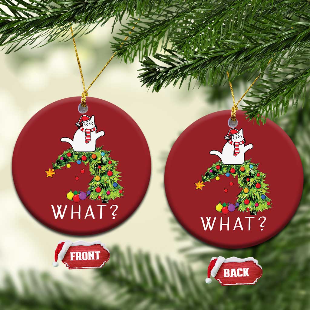 Funny Xmas Cat Christmas Ornament What? Mischievous Cat Pushing Christmas Tree TS09