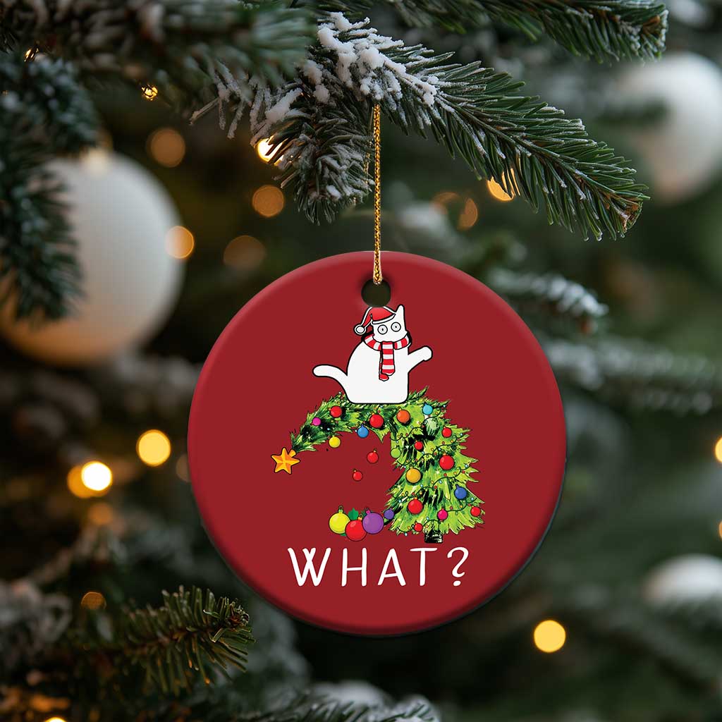 Funny Xmas Cat Christmas Ornament What? Mischievous Cat Pushing Christmas Tree TS09