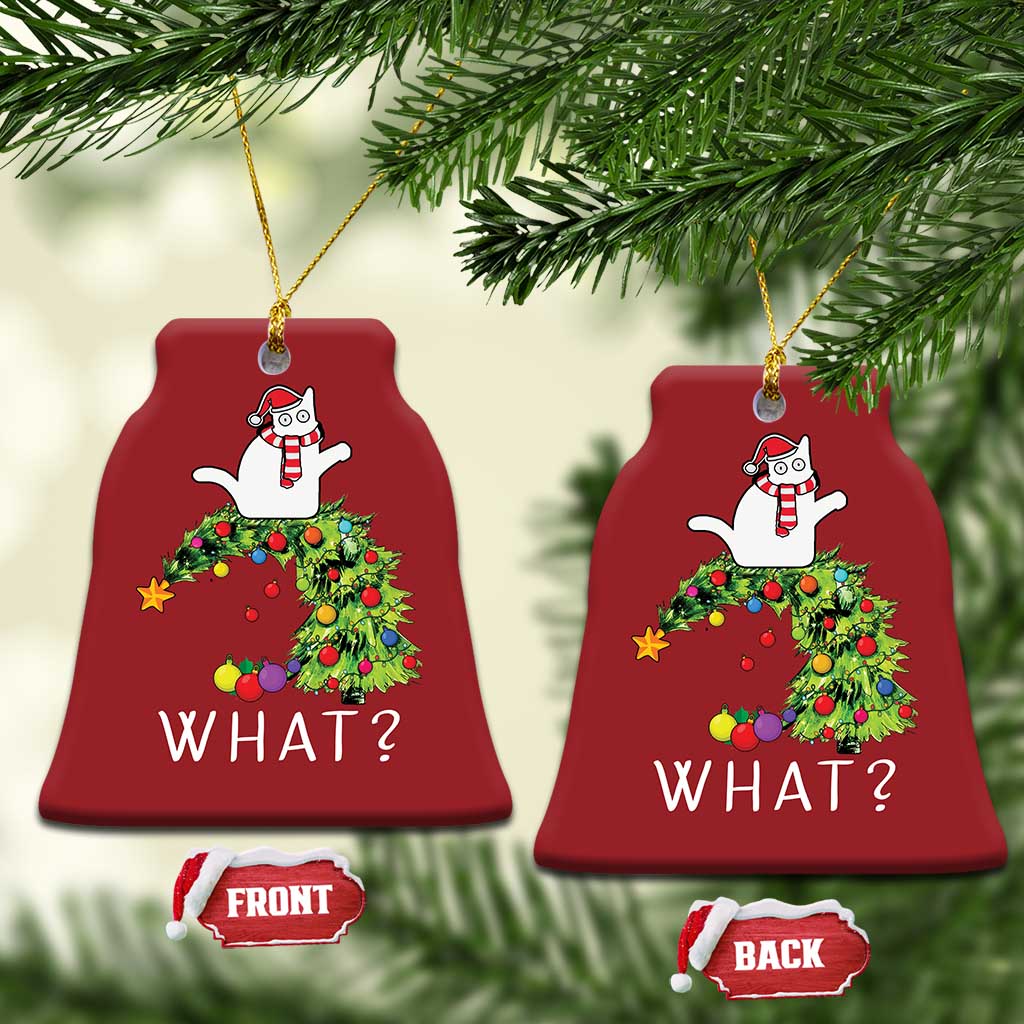 Funny Xmas Cat Christmas Ornament What? Mischievous Cat Pushing Christmas Tree TS09