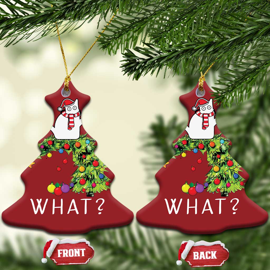 Funny Xmas Cat Christmas Ornament What? Mischievous Cat Pushing Christmas Tree TS09