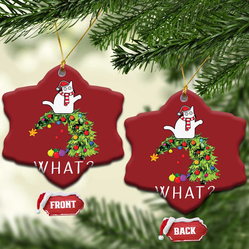 Funny Xmas Cat Christmas Ornament What? Mischievous Cat Pushing Christmas Tree TS09