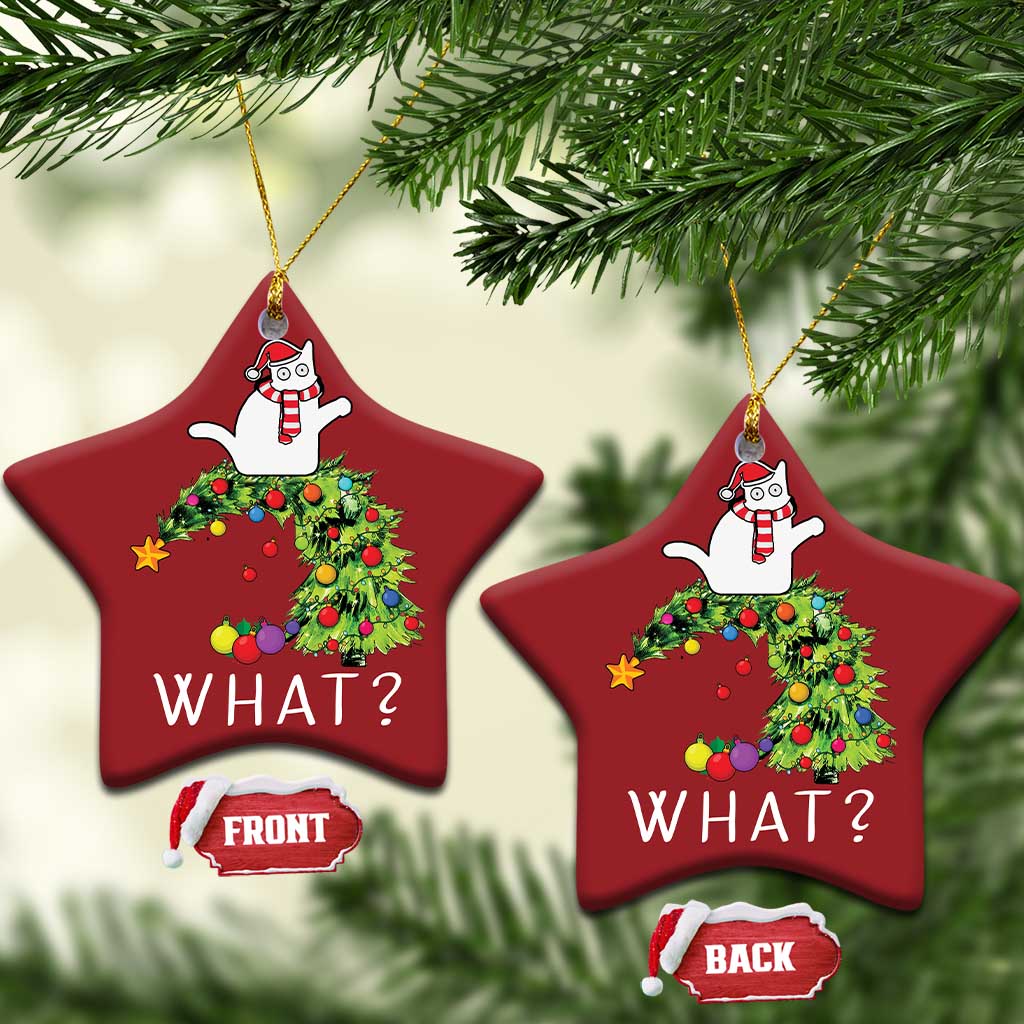 Funny Xmas Cat Christmas Ornament What? Mischievous Cat Pushing Christmas Tree TS09