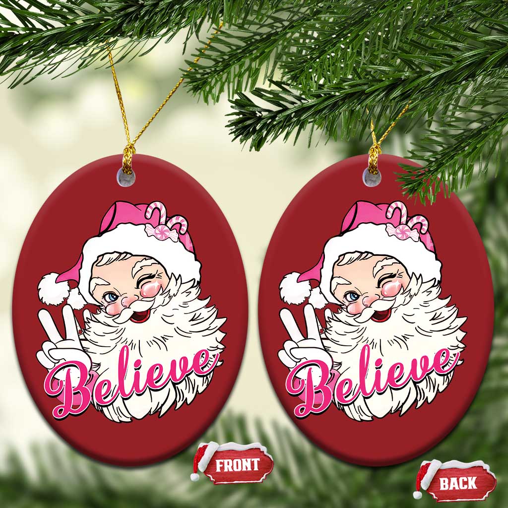 Believe Christmas Vintage Pink Santa Claus Christmas Ornament TS09