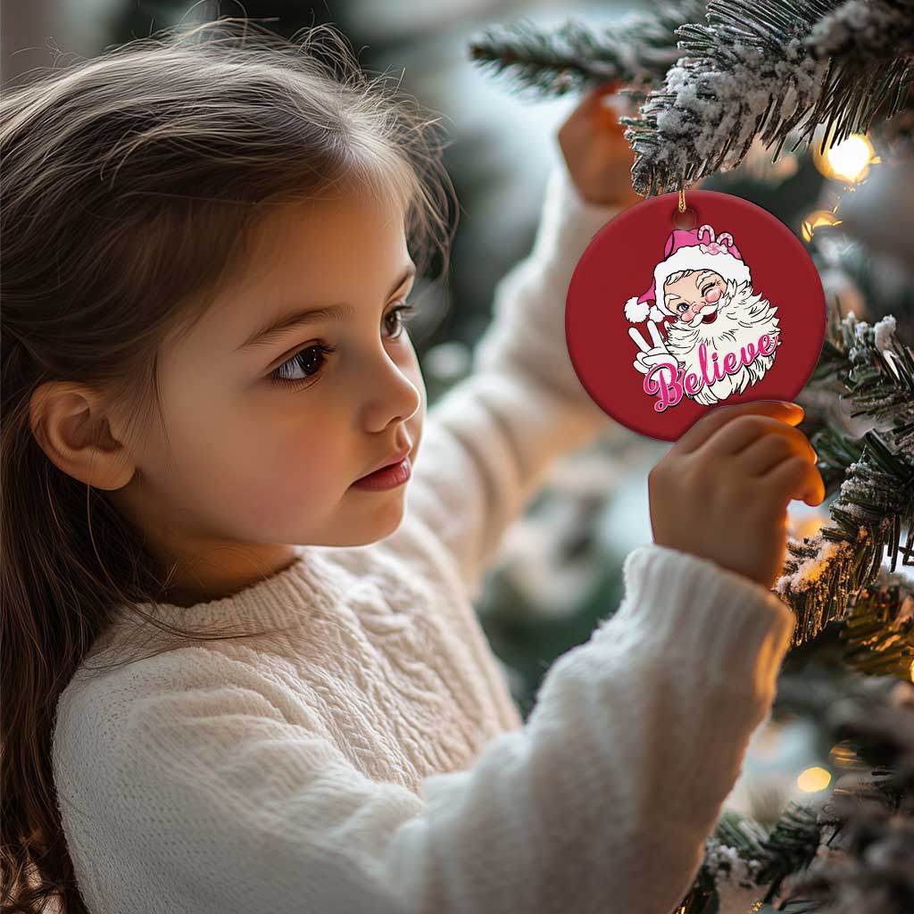 Believe Christmas Vintage Pink Santa Claus Christmas Ornament TS09
