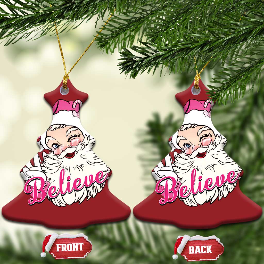Believe Christmas Vintage Pink Santa Claus Christmas Ornament TS09